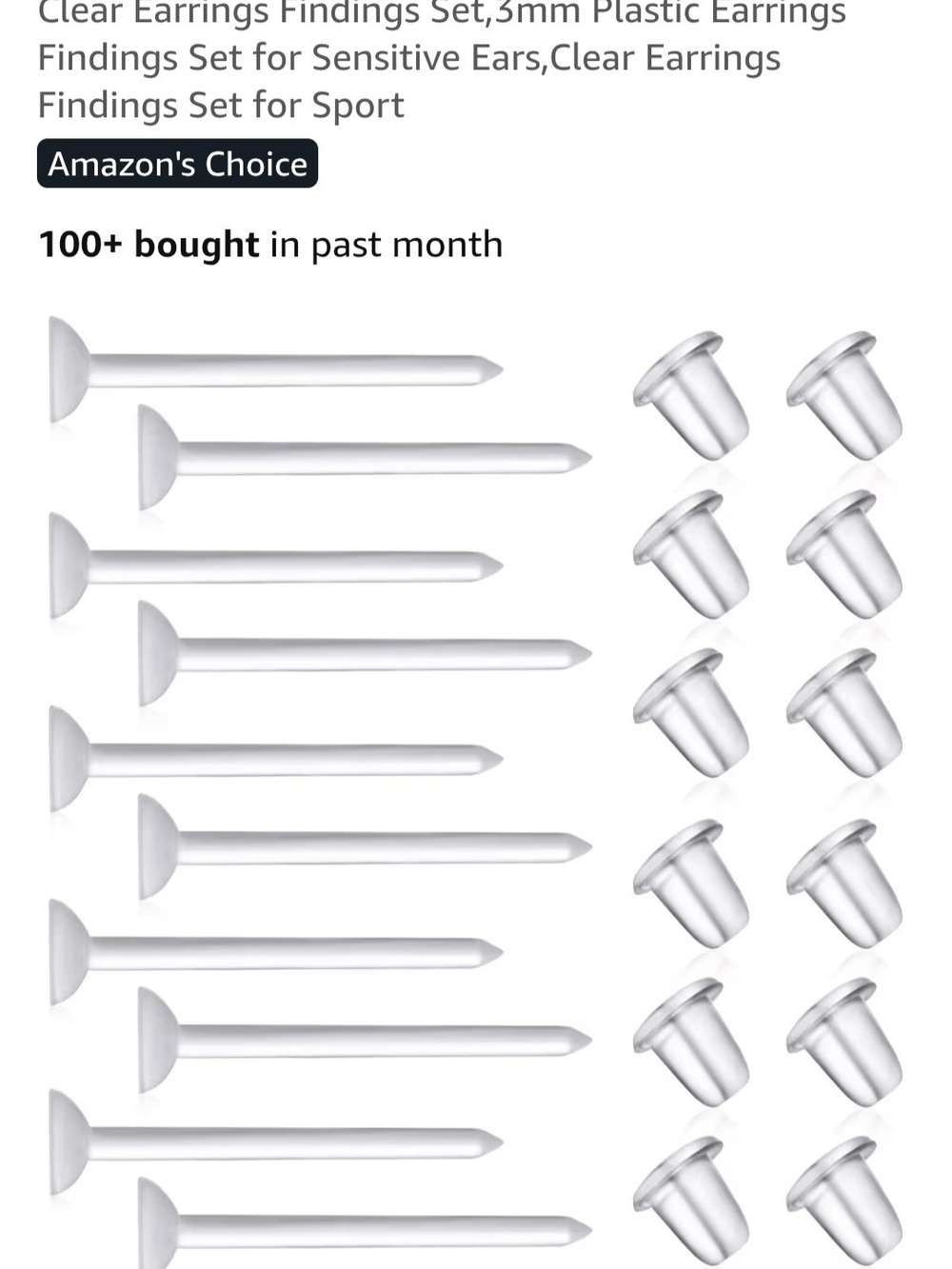 Clear Plastic 3mm Earring Posts with Backs